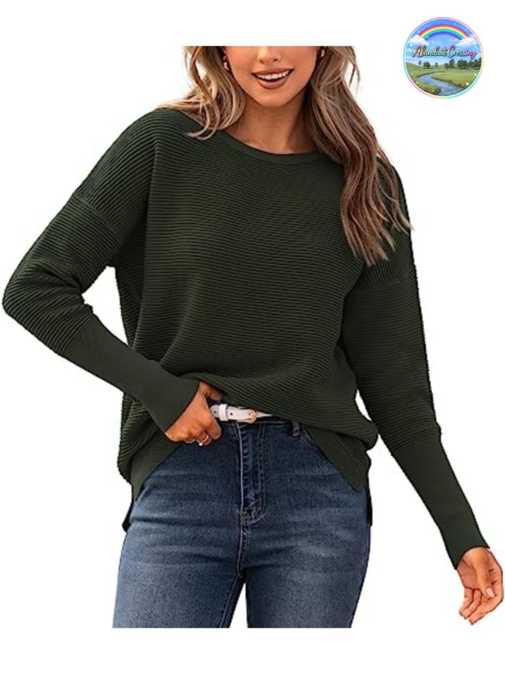 Women's Ribbed Knit Long Sleeve Pullover Sweater